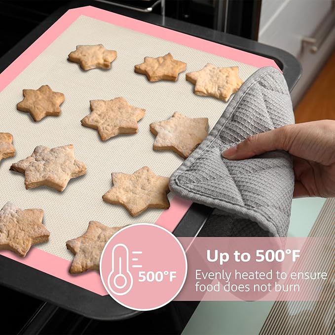 Silicone Baking Mat Set of 3, Silicone Baking Mats Cookie Sheet, Non-Stick Mats for Baking, Easy Clean & Reusable Oven Baking Sheet for Making Macaroons, Cookies (Pink) - Image 4