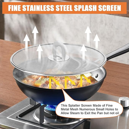 3-Pack Splatter Screens for Frying Pan - 10", 11.5", 13" Stainless Steel Grease Splatter Guard with Foldable Knob, Ultra-Fine Mesh, Rust-Free - No Oil Mess, No Burns, Ultra Fine Mesh - Image 4