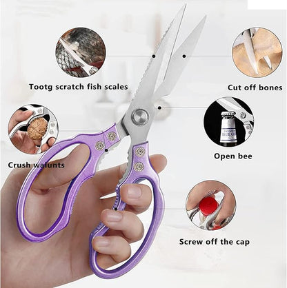 AWinjoy Heavy Duty Sharp Kitchen Scissors, Dishwasher Safe, Cooking Shears for Meat, Chicken, Fish, Poultry, Herb, Bread (Purple) - Image 2