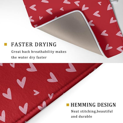 Valentines Dish Drying Mat for Kitchen Counter 18x24 Inch Valentine's Day Red Pink Love Heart Print Absorbent Reversible Microfiber Drying Mats Kitchen Countertop Protector Dishes Drainer Rack Pad - Image 3