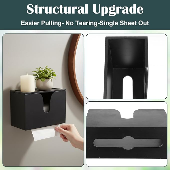 Paper Towel Dispenser Countertop, Wooden Bathroom Paper Towel Holder with Lid for Home Kitchen, Wall Mount Wood Napkin Holder, Trifold Paper Hand Towels Dispenser for Toilet Office Restroom