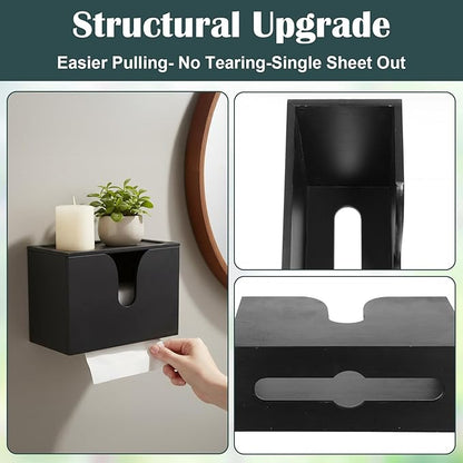 Paper Towel Dispenser Countertop, Wooden Bathroom Paper Towel Holder with Lid for Home Kitchen, Wall Mount Wood Napkin Holder, Trifold Paper Hand Towels Dispenser for Toilet Office Restroom