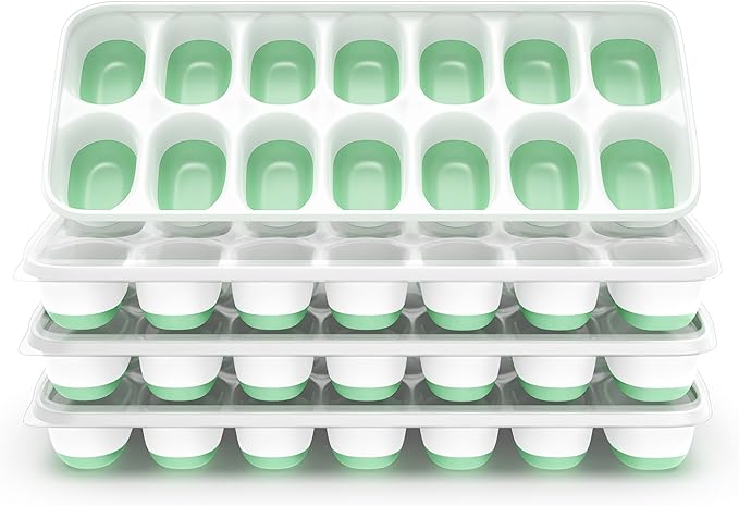 ChefAide Ice Cube Tray with Lid, 4 Packs 56 Cubes Durable Stackable Ice Cube Trays for Freezer with Removable Lids, Easy-Release Plastic & Silicone Ice Tray for Cocktail, Coffee by ChefAide