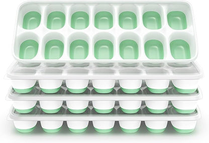 ChefAide Ice Cube Tray with Lid, 4 Packs 56 Cubes Durable Stackable Ice Cube Trays for Freezer with Removable Lids, Easy-Release Plastic & Silicone Ice Tray for Cocktail, Coffee by ChefAide