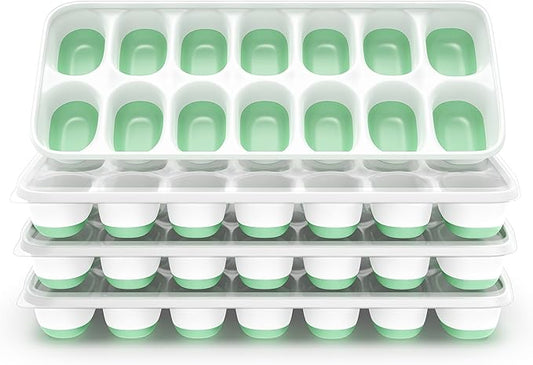 ChefAide Ice Cube Tray with Lid, 4 Packs 56 Cubes Durable Stackable Ice Cube Trays for Freezer with Removable Lids, Easy-Release Plastic & Silicone Ice Tray for Cocktail, Coffee by ChefAide