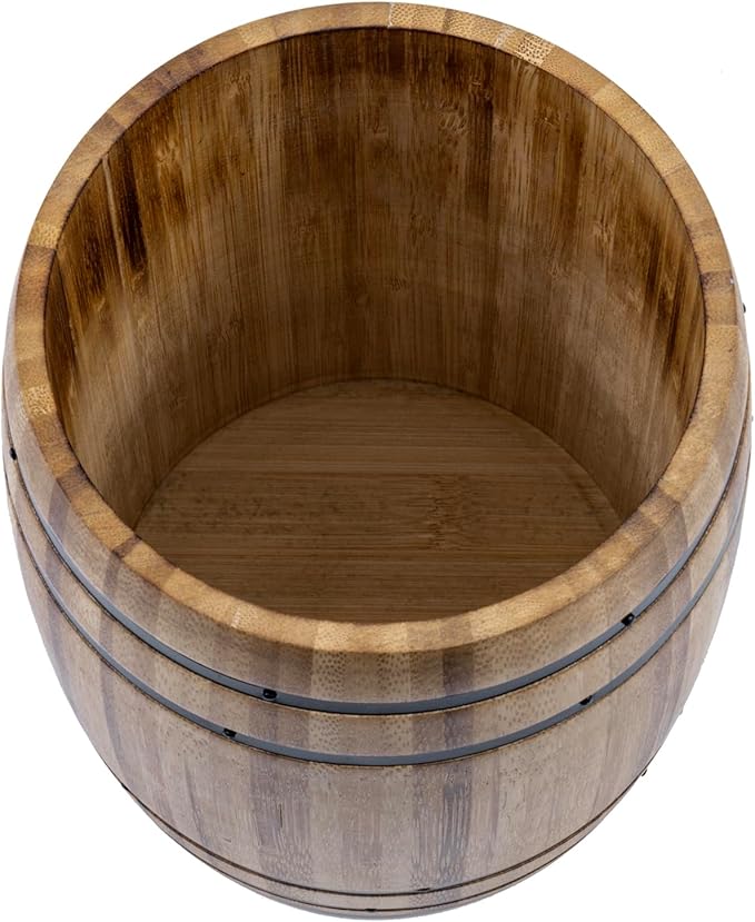 MyGift Wine Barrel Design Kitchen Utensil Crock, Light Brown Solid Bamboo Wood Cooking Tool Holder - Image 6