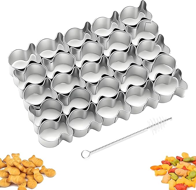 GoldFish Cracker Cutter, 25 Cavity Mini Cookie Cutters with Cleaning Brush, Goldfish Mold Stainless Steel Fish Shaped for Non-Stick Dough DIY Cookie Mold by uadbau-BuildABetterLife
