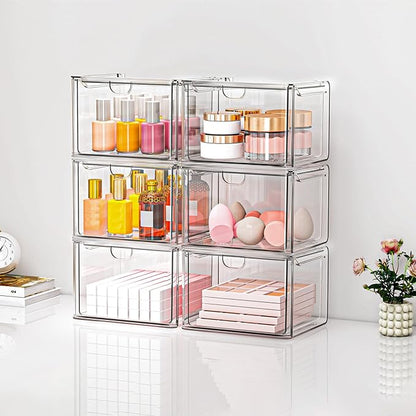 caktraie Acrylic Storage Drawers Set of 6, Clear Makeup Organizer, Plastic Organizer Bins for Beauty Supplies,Ideal for Vanity, Bathroom,Cabinet,Pantry Organization - Image 2