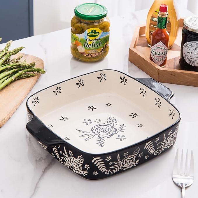 Wisenvoy Baking Dish Ceramic Brownie Pan 9x9 Baking Pan Casserole Dish Lasagna Pan Square Rose Bakeware Sets - Image 2