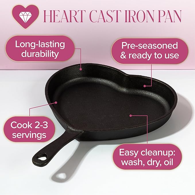 Paris Hilton Pre-Seasoned Cast Iron Heart Skillet Pan, Heavy-Duty Frying Pan for Cooking, Baking & Searing, Oven Safe, Stovetop Compatible, 10-Inch - Image 2