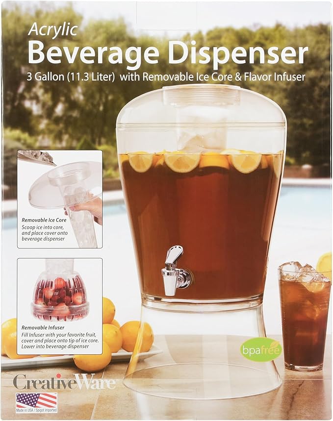 CreativeWare 3 Gallon Beverage Dispenser With Ice Cylinder And Fruit Infuser - Image 8