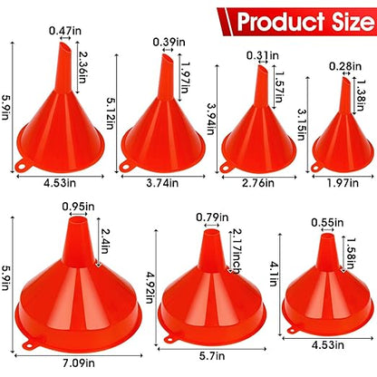 DEDC Oil Funnels Plastic Set for Car Automotive Kitchen Mini Small Large Red (7 PCS Oil Funnels)