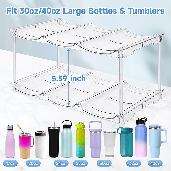 Stackable Water Bottle Organizer for Stanley 40 oz Tumbler, Water Bottle Holder for Cabinet, Pantry Kitchen Organizers and Storage for Stanley Cup Accessories, Tumbler Organizer and Wine Rack, 4Pack - Image 2