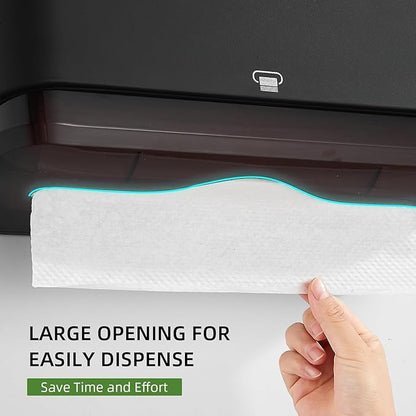 Wall Mount Paper Towel Dispensers, Modundry Multifold Paper Towel Dispenser with Smart Lock, Adhesive No Drilling Install, Hand Towel Holder for Home Bathroom,Restroom, Office (Black)
