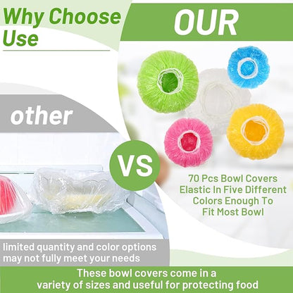 70 Pcs Bowl Covers, 5 Size Plastic Food Covers with Elastic, Colors Bowl Reusable, Alternative to Foil, Fresh Keeping, Disposable Dish wraps for Food Storage, Bread Proofing and Bugs Prevention - Image 2