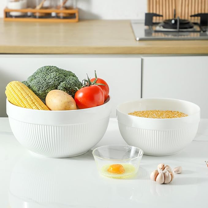 Ceramic Large Mixing Bowls for Kitchen, Set of 2 Big Serving Bowls for Cooking, Popcorn, Salad, Soup, Baking, Dough Bread Making Bowl, 10 inch + 8 inch, White - Image 8
