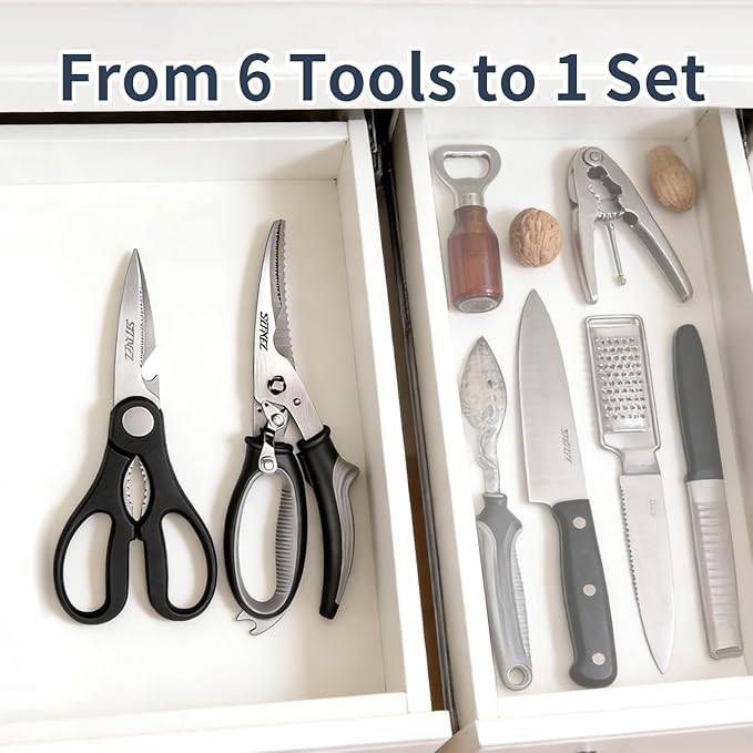 2-Piece Kitchen Scissors Set, Heavy Duty Detachable Food Grade Poultry Shears for Chicken Bones/Fish Scale & Lightweight Multipurpose Shears with Bottle Opener/Walnut Cracker/Vegetables/Meat