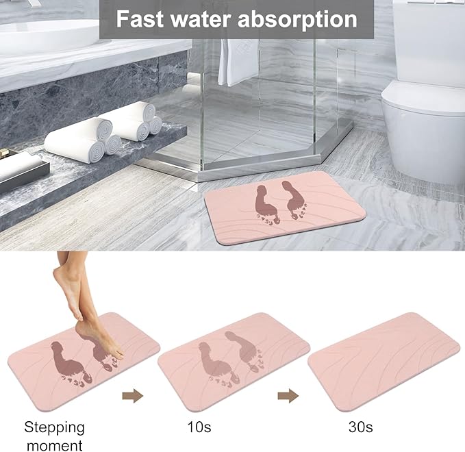 2 Pack Diatomaceous Earth Shower Mat, Stone Bath Mat, Nonslip Super Absorbent Fast-Drying Hard Bath Mat for Bathroom Shower Floor, 23.62 x 15.35 inch, Pink