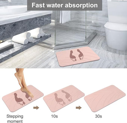 2 Pack Diatomaceous Earth Shower Mat, Stone Bath Mat, Nonslip Super Absorbent Fast-Drying Hard Bath Mat for Bathroom Shower Floor, 23.62 x 15.35 inch, Pink