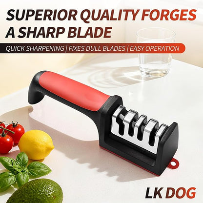 4-in-1 Kitchen Knife Sharpener, Professional Grade with Tungsten Steel and Ceramic Slots, Scissor Sharpening, Black/Red - Image 9