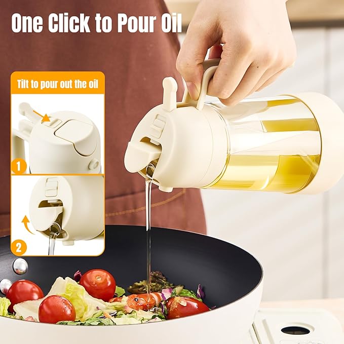 PARACITY Oil Dipenser Bottle with Silicone Bottom, 2 in 1 Olive Oil Sprayer and Dispenser, Oil Spray Bottle 500ML/ 17OZ for Cooking, Kitchen, BBQ, Air Fryer, Salad, Baking(1PC White) - Image 7