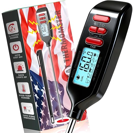 Antonki Meat Thermometer Digital, Smart Instant Read Food Thermometer with Super Long Probe for Cooking Grilling Baking Kitchen Candy BBQ Oil Liquid, Backlit Display, Battery Included by Antonki