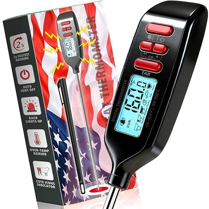 Antonki Meat Thermometer Digital, Smart Instant Read Food Thermometer with Super Long Probe for Cooking Grilling Baking Kitchen Candy BBQ Oil Liquid, Backlit Display, Battery Included by Antonki