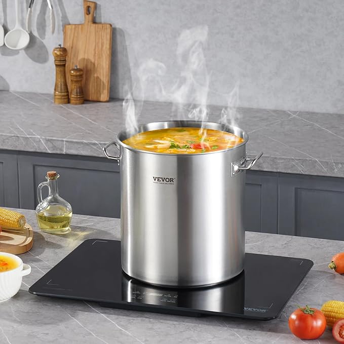 VEVOR Stainless Steel Stockpot, 24 Quart Cooking Pots, Cookware Sauce Pot with Lid, and Handle, Heavy Duty Commercial Grade Stock Pot, Sanding Treatment, for Steaming Boiling or Frying Silver - Image 8