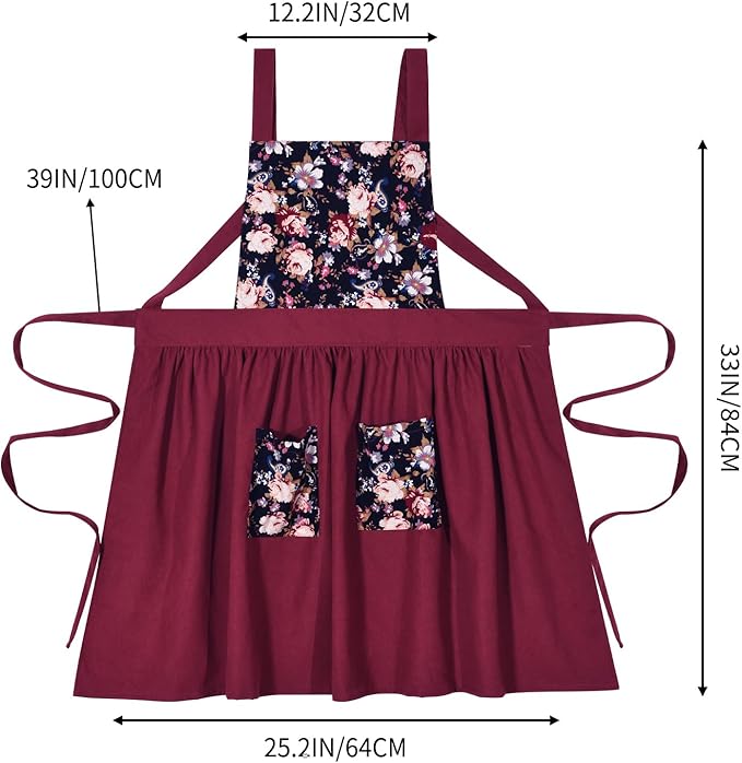 Pinknoke Vintage Pinafore Apron Dress for Women with Pockets Cute Floral Chef Aprons for Kitchen Cooking Baking Gardening - Image 5