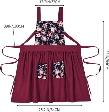 Pinknoke Vintage Pinafore Apron Dress for Women with Pockets Cute Floral Chef Aprons for Kitchen Cooking Baking Gardening - Image 5