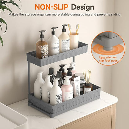 Sevenblue 3 Pack Multi-Purpose Under Sink Organizers and Storage, 2026 L-Shaped Pull Out Cabinet Organizer for Bathroom & Kitchen, Under Cabinet Organizer with Hooks Hanging Cup (Grey, 14.85 inch) - Image 4