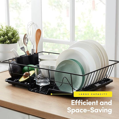Space-Saving 3-Piece Dish Drainer Rack Set with Cutlery Holder - Maximize Countertop Space, Black - Image 3