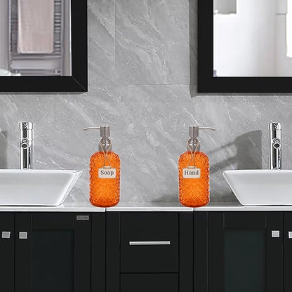 16 oz Diamond Pattern Glass Soap Dispenser, Kitchen and Bathroom Refillable Soap Dispenser with Rust Resistant Stainless Steel Pump for Hand Soap, Lotion Glass Liquid Dispenser (2pack) - Image 2