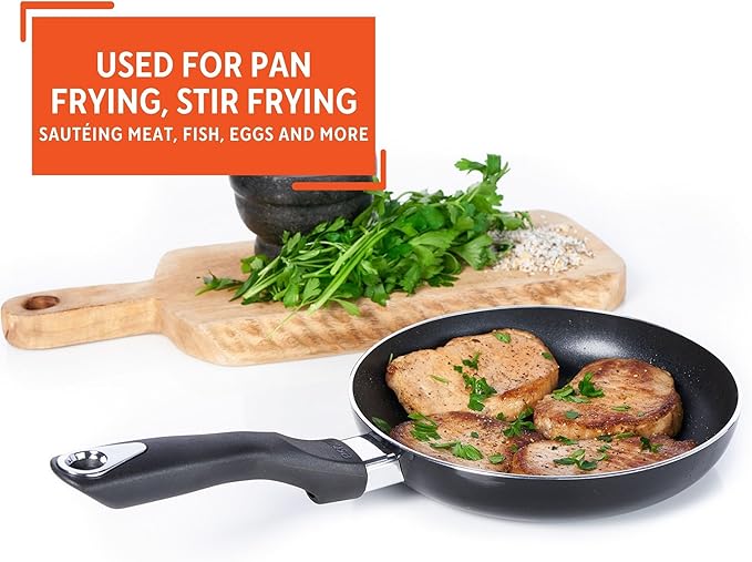 Imusa 8in Bistro Aluminum Nonstick Fry Pan with Cool Touch Handle, Small Skillet for Eggs, Omelets, Sauteing, and Everyday Cooking, Black, (Pack of 4)