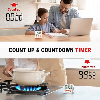 TempPro TM03 Digital Timer for Kids & Teachers, Kitchen Timers for Cooking with 2 Alarm Volume, Countdown Timer Stopwatch for Classroom Supplies, Exercise, Baking, Work, 2-Pack (Previously ThermoPro) - Image 5