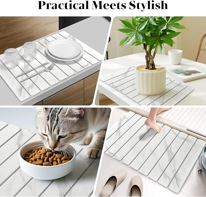 Large Stone Dish Drying Mats for Kitchen Counter, 24"(L)×16"(W) Marble-Pattern, Fast Drying Collapsible Dish Drying Mat, Eco-Friendly Absorbent Diatomaceous Earth Mats for Cups, Match Countertop - Image 7