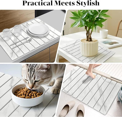Large Stone Dish Drying Mats for Kitchen Counter, 24"(L)×16"(W) Marble-Pattern, Fast Drying Collapsible Dish Drying Mat, Eco-Friendly Absorbent Diatomaceous Earth Mats for Tableware, Match Countertop - Image 7