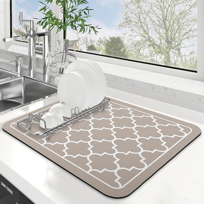 WISELIFE Dish Drying Mat Super Absorbent Drying Mat Large Dish Drying Mats for Kitchen Counter Easy Clean Dish Mat Kitchen Drying Mat15"x 18" Stylish Khaki by WiseLife