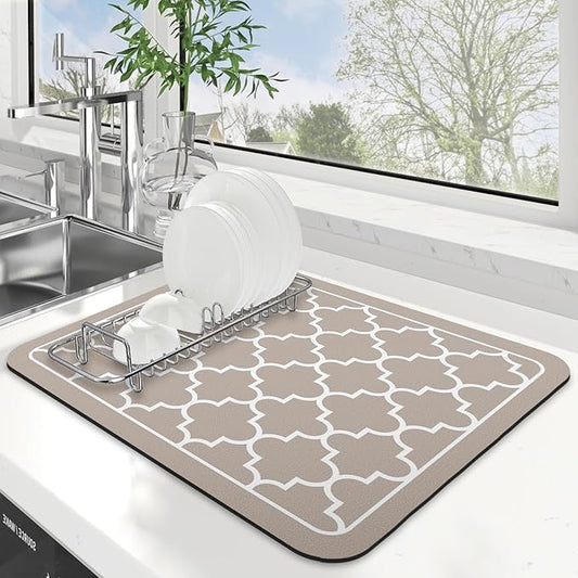WISELIFE Dish Drying Mat Super Absorbent Drying Mat Large Dish Drying Mats for Kitchen Counter Easy Clean Dish Mat Kitchen Drying Mat15"x 18" Stylish Khaki by WiseLife