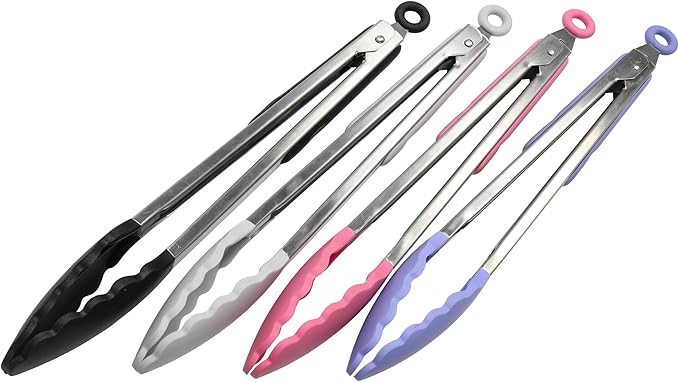 Chef Craft Premium Silicone Cooking Tongs, 12 inch, Pink - Image 3