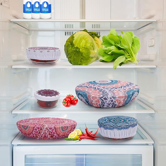 10Pcs Reusable Bowl Covers in 5 Sizes - Elastic Fabric Food Storage Lids for Bread Proofing, Dough, Sourdough & Leftovers - Eco-Friendly Stretch Covers for Kitchen, Baking, Picnic(pink, blue)