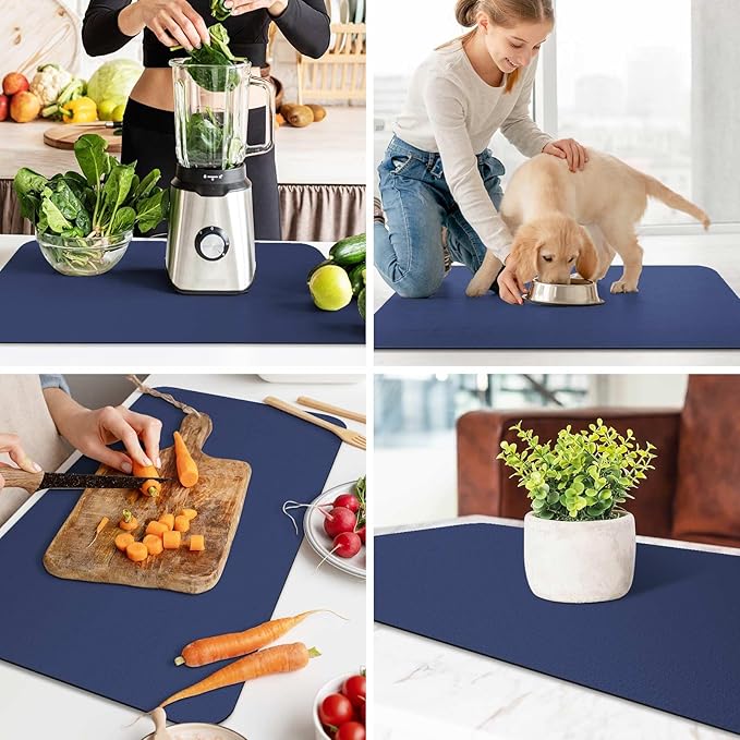 WISELIFE Dish Drying Mat Super Absorbent Drying Mat Large Dish Drying Mats for Kitchen Counter Easy Clean Dish Mat Kitchen Drying Mat18"x 32" Classic Blue - Image 6