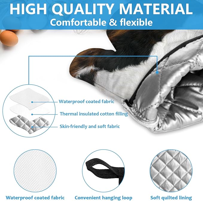 Brown Cowhide Oven Mitts and Pot Holders Sets Heat Resistant 4Pcs Potholders Oven Gloves Hot Pads for Kitchen Baking Cooking Grilling BBQ