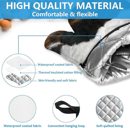 Brown Cowhide Oven Mitts and Pot Holders Sets Heat Resistant 4Pcs Potholders Oven Gloves Hot Pads for Kitchen Baking Cooking Grilling BBQ