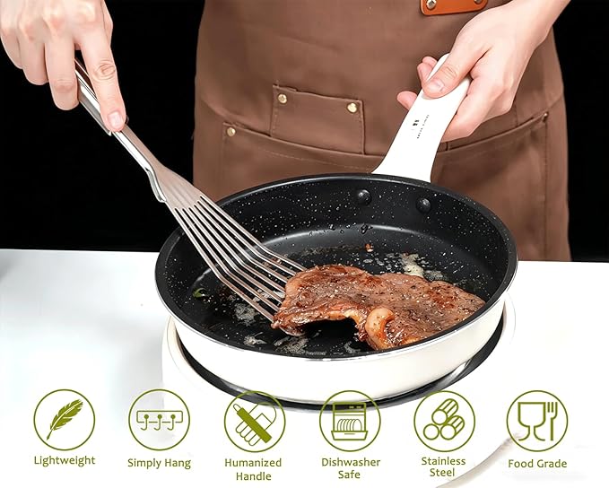 Stainless Steel Kitchen Utensils Set - 12pcs Cooking Utensils Set with Holder, Heat Resistant Kitchen Tool Set for Cooking with Turners, Potato Masher, Spatula, Spoons, Tongs, Whisk - Image 4