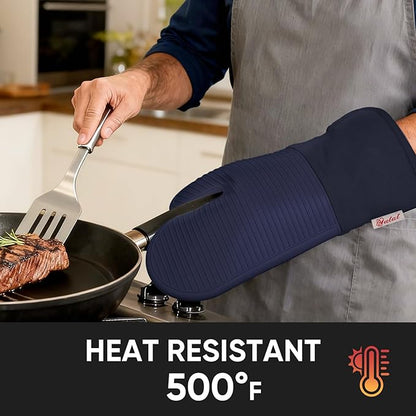 YUTAT Silicone Oven Mitts,High Heat Resistant Up to 500 Degrees,Waterproof Cooking Gloves with Soft Polyester Filling,Kitchen Potholder Set - Perfect for BBQ,Baking and Cooking,DKBlue,2 Pcs Set - Image 7