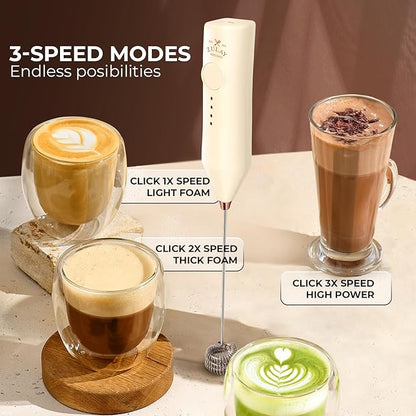 Zulay Kitchen Rechargeable Milk Frother - Dynamic - 3 Speeds, 3 Whisk Attachments, 500 mAh USB Charging, Drink Mixer For Latte, Cappuccino, Matcha, Protein Powder, Coffee Foam - Cream Copper - Image 4