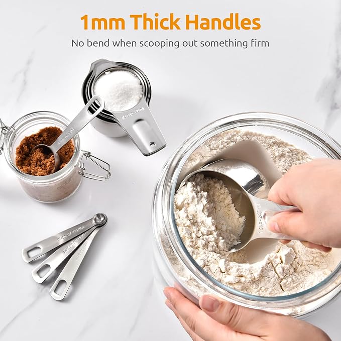 Measuring Cups and Spoons 12 Pieces: U-Taste 18/8 Stainless Steel Kitchen Metal Measure Gadgets, Heavy Duty Stackable Portion Teaspoon Tablespoon Scoop for Baking Cooking Dry & Liquid Food Ingredient - Image 5