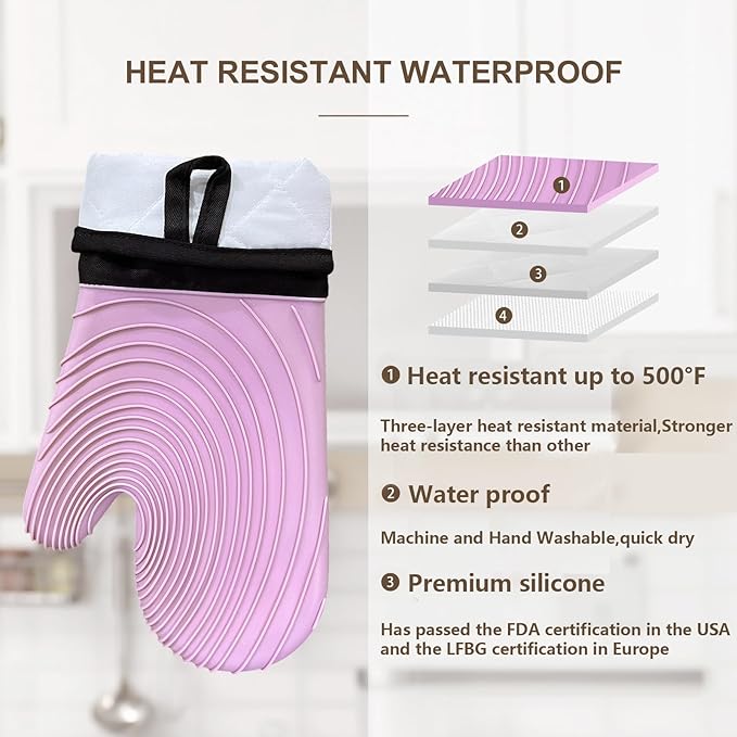 Silicone Oven Mitts-13.6 in Extended Oven Mitts Heat Resistant 500F, Oven Gloves with Soft Liner Good Grippy BPA-Free Easy to Clean Flexible-Oven Mits Set for Cooking Baking Grilling BBQ - Image 3