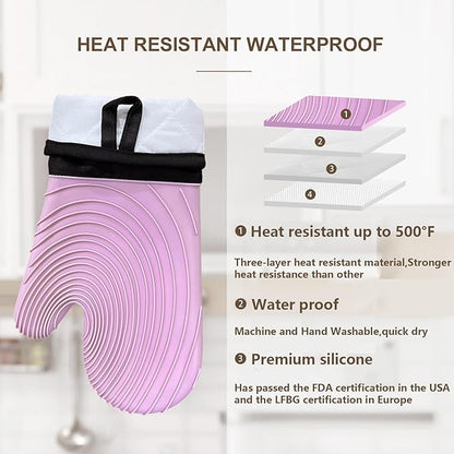 Silicone Oven Mitts-13.6 in Extended Oven Mitts Heat Resistant 500F, Oven Gloves with Soft Liner Good Grippy BPA-Free Easy to Clean Flexible-Oven Mits Set for Cooking Baking Grilling BBQ - Image 3